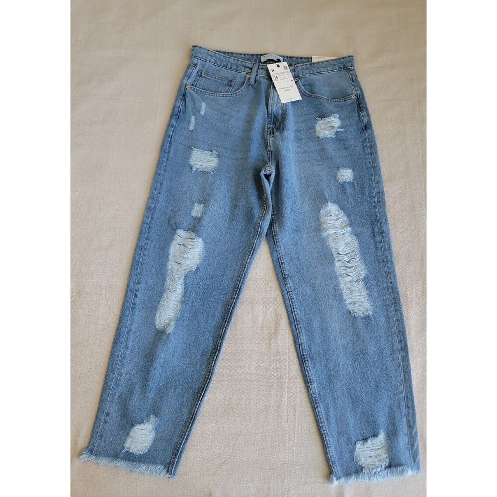 Muselooks Relaxed Mom Jeans Womens 15 Light Blue Distressed High Rise M0700